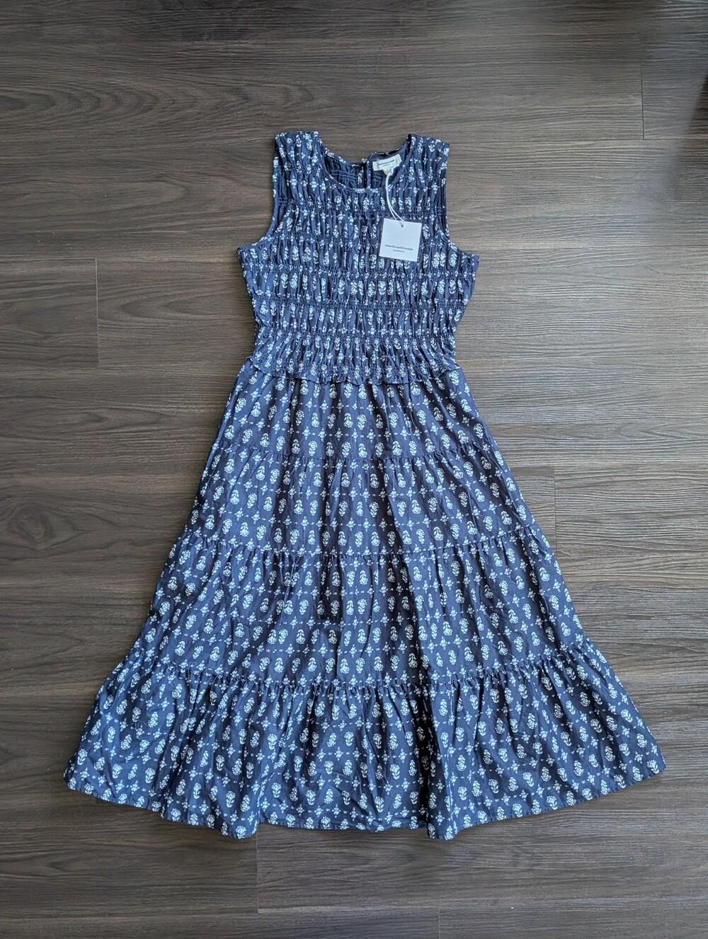 NWT BeachLunchLounge Navy Midi Smocked Floral Dress Fall Cottagecore Prairie XS